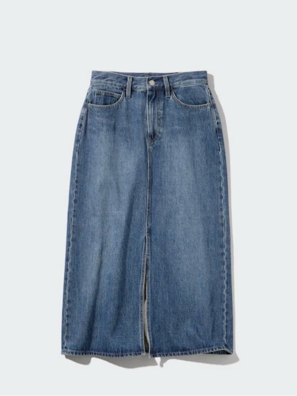 Uniqlo Long Denim Jean Midi Skirt with Front Slit in Blue Size 2 100% Cotton